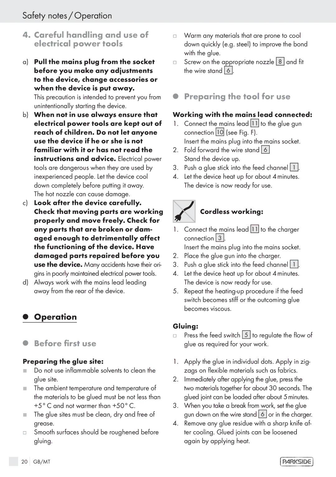 Kompernass KH 3119 manual Safety notes / Operation, Careful handling and use of electrical power tools, Before first use 